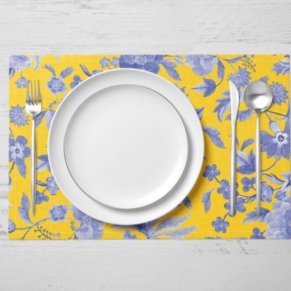 Floral Yellow and Blue Cotton Placemat (set of 4)